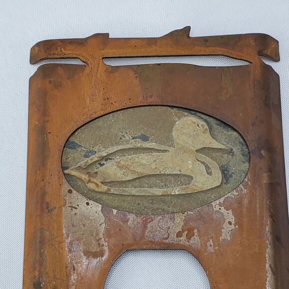 Vintage Stone Duck Motif Double Outlet Cover Plate Rustic Metal Cabin Decor - Picture 3 of 10